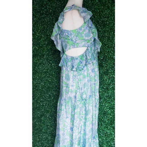 71. J.Crew Collection ruffle-trim cutout maxi dress in lime floral - Picture 8 of 12